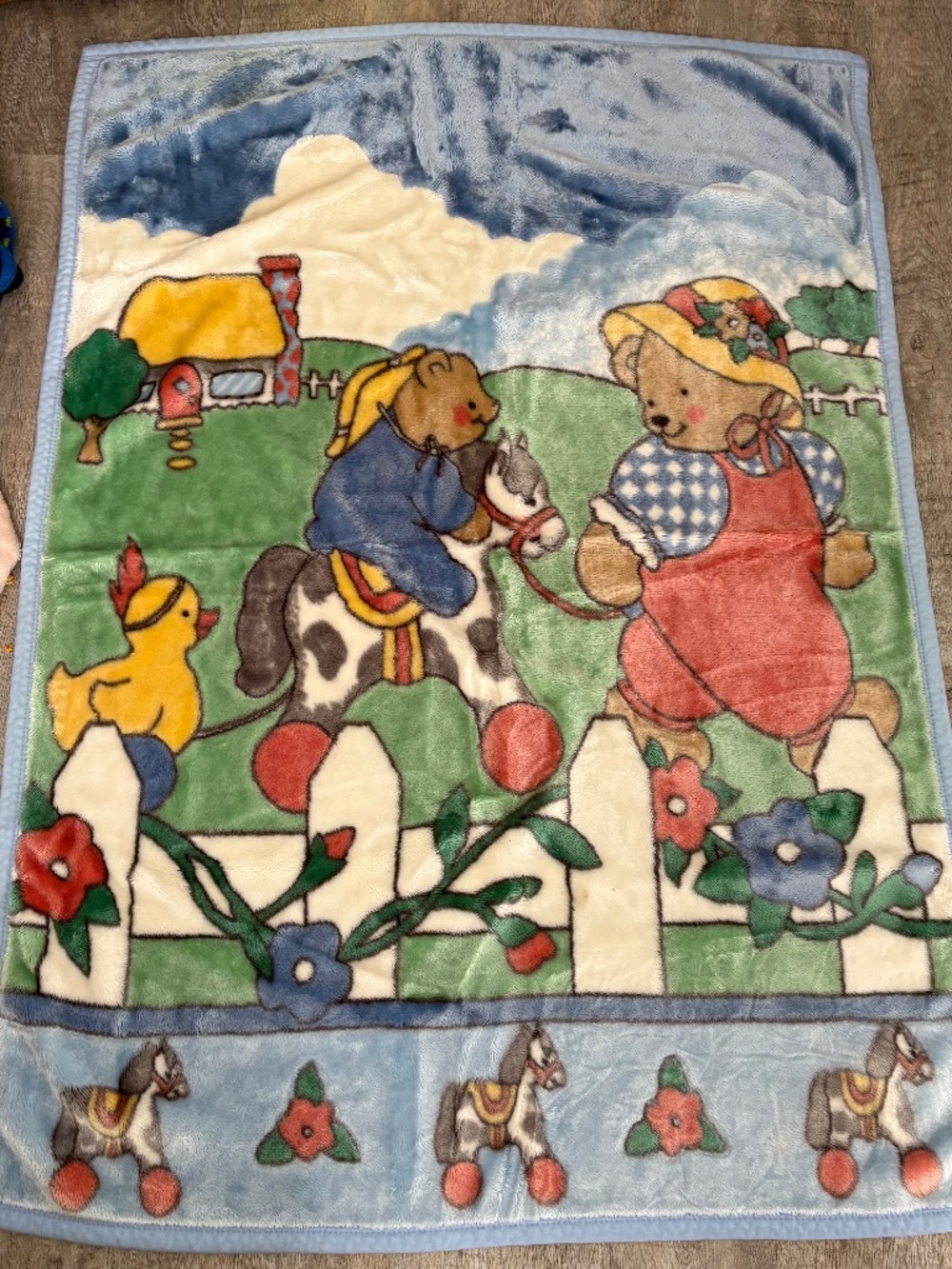 Vintage Super Baby Blanket featuring Teddy Bear and Chick